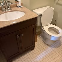 Clean bathroom vanity and fixtures